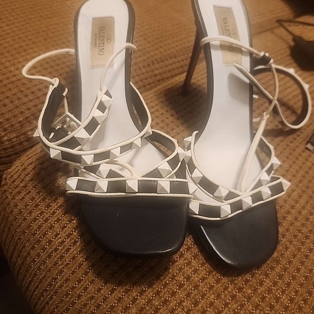 Valentino Black and White Studded Heels